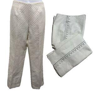 Alberto Makali Abstract Textured Patterned High Waist Flat Front Pants Off White